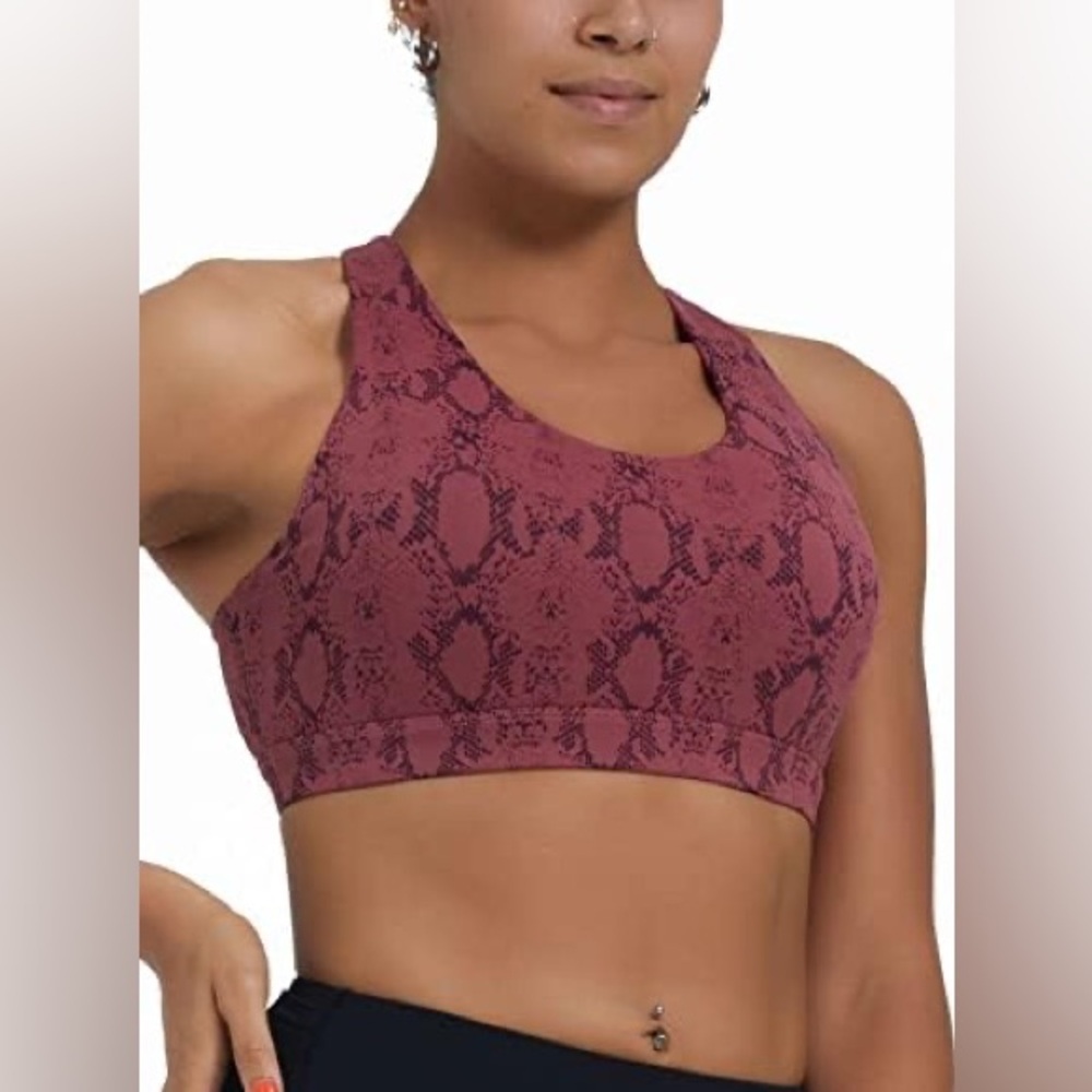 Running Girl Snake Print Sports‎ Bra Women’s Size M Burgundy Black Activewear